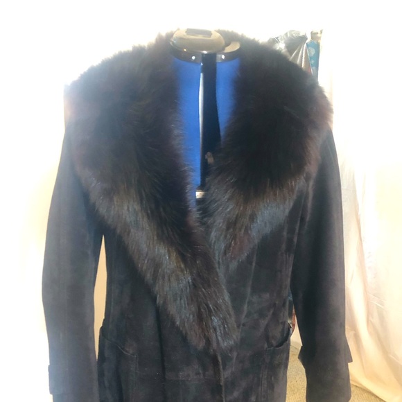 Hermes Sport VTG Suede Doblis midi coat with mink extended collar, black size 34 - Picture 6 of 17